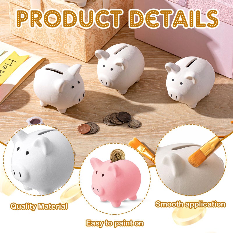 Skybooly 24 Pcs DIY Ceramic Piggy Banks Pig Coin Banks Xmas Gift Unglazed White for Boys Girls with 2 Paint Strips 10 Brushes Money Birthday Home Festival Fun Activities Gift - Image 3