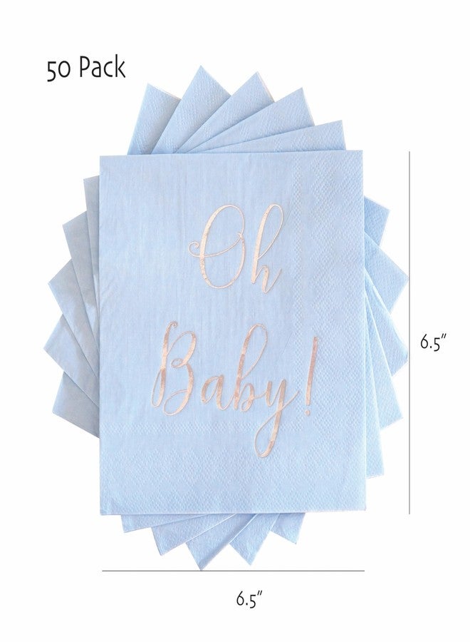 Partay Shenanigans Baby Shower Napkins - 50 Pack Disposable Paper Luncheon Cocktail Napkins with Foil "Oh Baby!" Folded 6.5"x6.5" for Boy Baby Shower Party (Blue with Silver) - Image 2