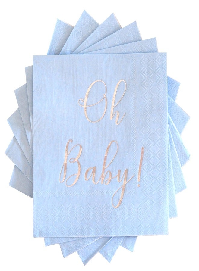 Partay Shenanigans Baby Shower Napkins - 50 Pack Disposable Paper Luncheon Cocktail Napkins with Foil "Oh Baby!" Folded 6.5"x6.5" for Boy Baby Shower Party (Blue with Silver) - Image 1