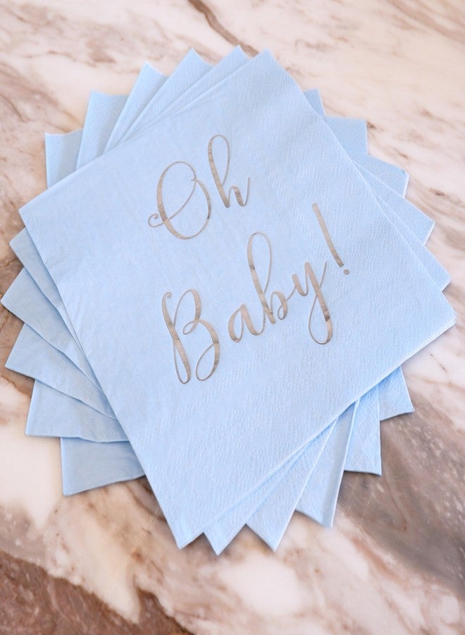 Partay Shenanigans Baby Shower Napkins - 50 Pack Disposable Paper Luncheon Cocktail Napkins with Foil "Oh Baby!" Folded 6.5"x6.5" for Boy Baby Shower Party (Blue with Silver) - Image 4