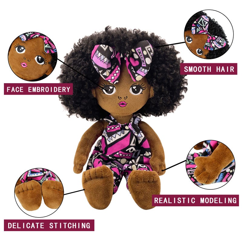 JUSTQUNSEEN Black Baby Dolls African American Doll Black Dolls 12'', Baby Dolls for Girls,Soft for Girls Stuffed Plush Doll for Girl (Small B-Pink) - Image 3