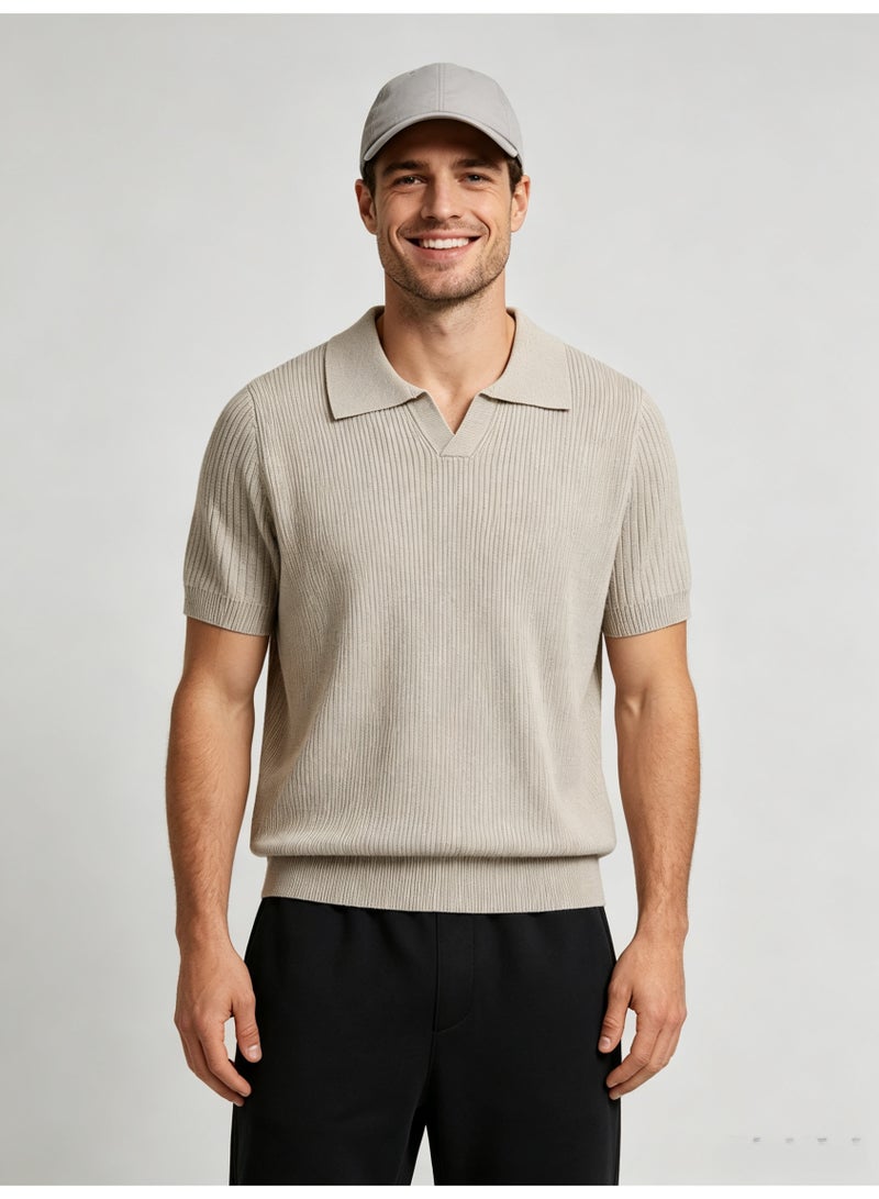 زارا Zara men's vertical knit short-sleeved Polo shirt - Image 5