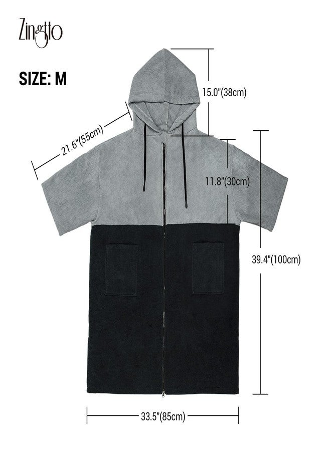 Zingtto Surf Poncho Changing Towel, 3/4 Sleeve Zippered Extra Large Thick Hoodie Towel Poncho for Men Women Beach Swimming Changing Robe, Middle, Black Gray - Image 5