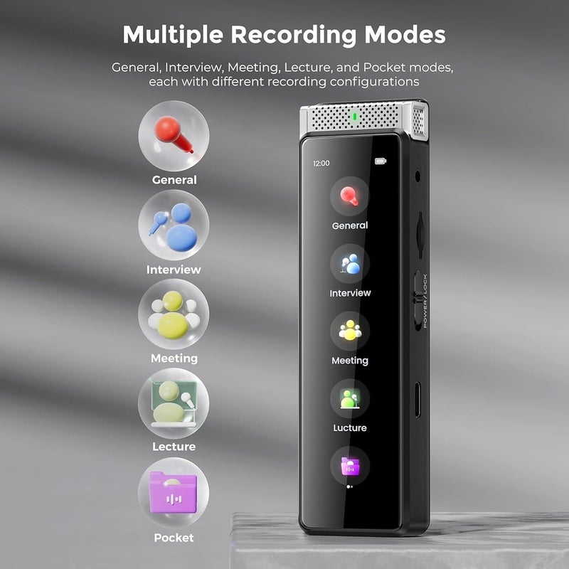 innioasis Temp & permanent project compatible 136GB Voice Recorder Device with Playback, Full Touchscreen Audio Recording Device with AI Intelligent Transcription and Bluetooth, Voice Recorder Mic and Voice Activated Recorder (Silver) Worldwide popular practical build - Image 5