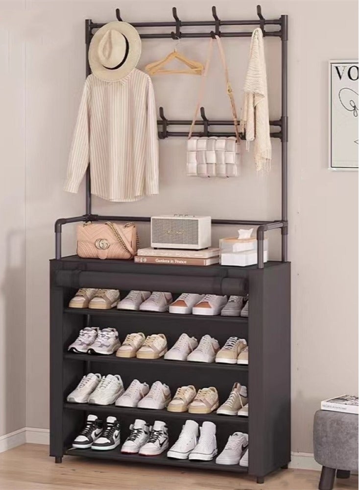 Kutis 5-Tier Stainless Steel Coat and Shoes Rack for Home Black 80x26x172 cm - Image 1