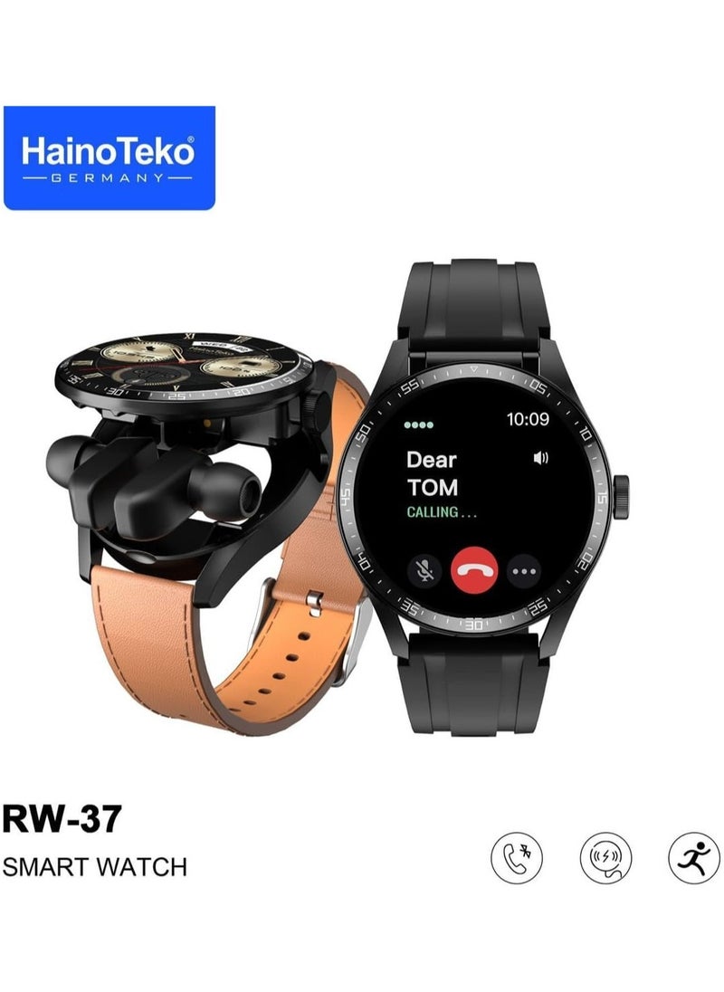 Haino Teko - Haino Teko Germany RW37 Watch Buds With Large Screen Round Shape AMOLED Display Smart Watch and Bluetooth Earbuds With 2 Pair Straps for Ladies and Gents - Image 1