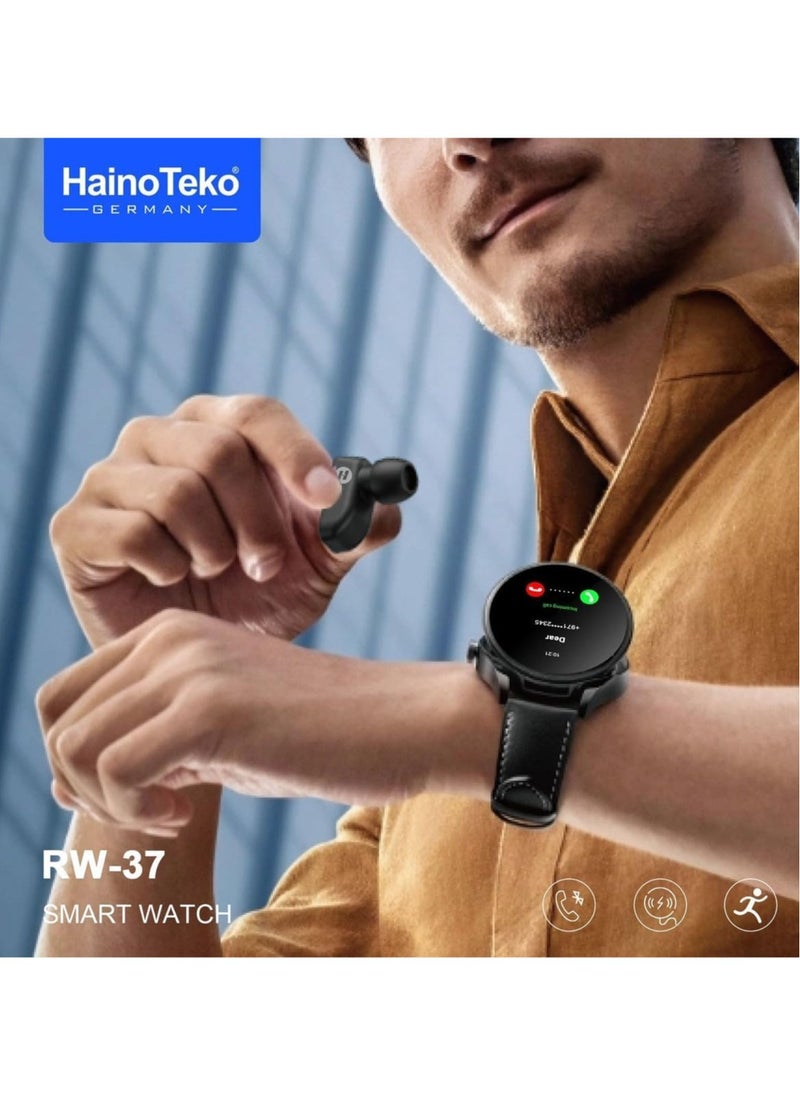 Haino Teko - Haino Teko Germany RW37 Watch Buds With Large Screen Round Shape AMOLED Display Smart Watch and Bluetooth Earbuds With 2 Pair Straps for Ladies and Gents - Image 1