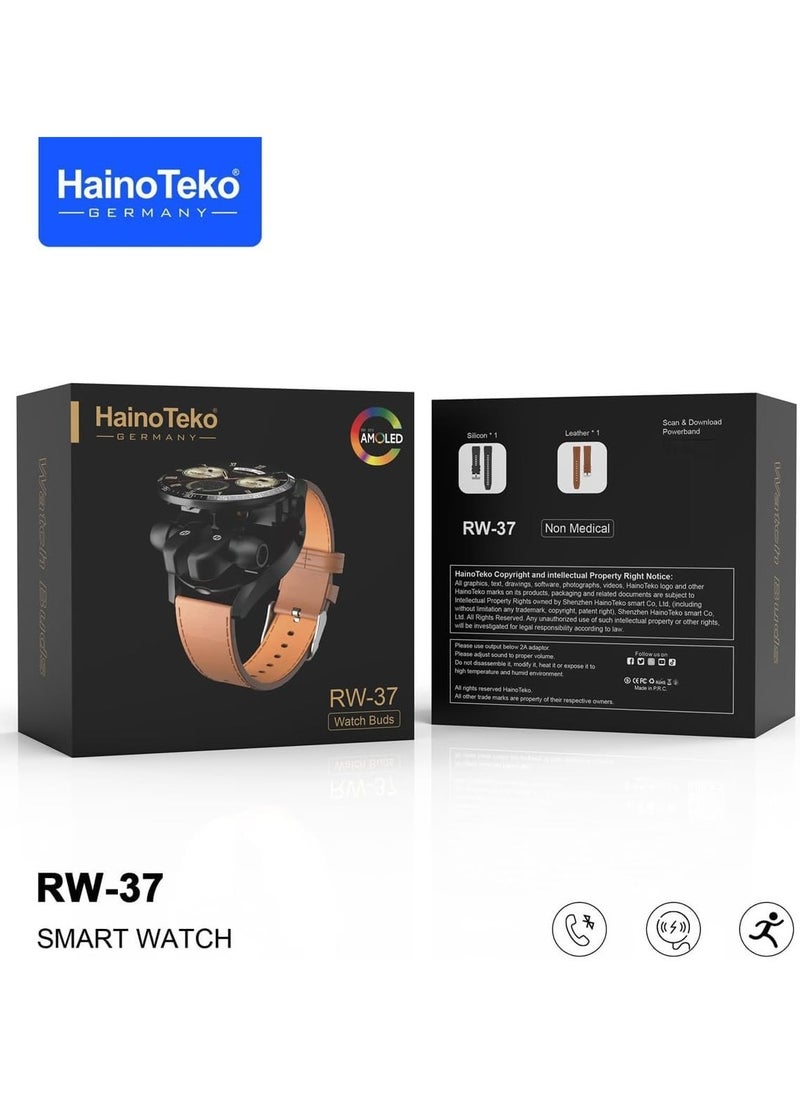 Haino Teko - Haino Teko Germany RW37 Watch Buds With Large Screen Round Shape AMOLED Display Smart Watch and Bluetooth Earbuds With 2 Pair Straps for Ladies and Gents - Image 1