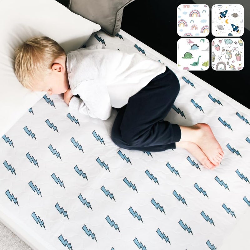 ECO by Naty Hygge Sheets® Potty Training Bed Pads | 100% Waterproof | Bed Wetting Sheets for Single and Toddler Beds | Non Slip, Easy to Change at Night | Includes Free Children's E-Book | UK Brand | Lightning - Image 1