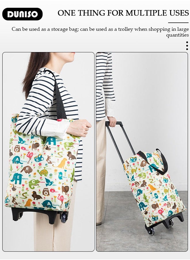 DUNISO Household Shopping Cart, Foldable Trolley Bag with Rolling Wheels, Elderly Shopping Bag Grocery Foldable Cart, Waterproof Shopping Trolley Grocery Carts,Suit for Luggage, Personal,Travel, Auto, Moving and Office Use  - Image 3