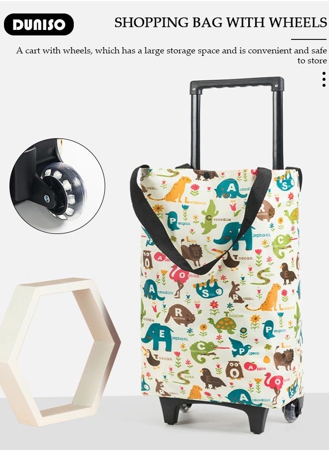 DUNISO Household Shopping Cart, Foldable Trolley Bag with Rolling Wheels, Elderly Shopping Bag Grocery Foldable Cart, Waterproof Shopping Trolley Grocery Carts,Suit for Luggage, Personal,Travel, Auto, Moving and Office Use  - Image 2