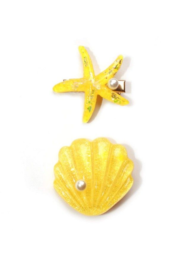 Healthy Care Shell Pearl Starfish Hair Clip Set For Women Girlspearl Starfish Hairpins Shell Hair Clips Fashion Sweet Beach Hair Accessories Birthday Valentines Wedding Day Best Gifts Yellow - Image 2