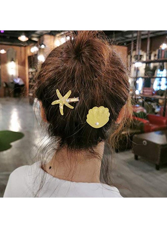 Healthy Care Shell Pearl Starfish Hair Clip Set For Women Girlspearl Starfish Hairpins Shell Hair Clips Fashion Sweet Beach Hair Accessories Birthday Valentines Wedding Day Best Gifts Yellow - Image 5