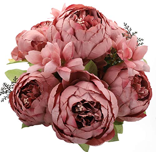 Duovlo Artificial Peony Silk Flowers Fake Flowers Vintage Wedding Home Decoration,Pack of 1 (Rosy Brown) - Image 1