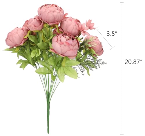 Duovlo Artificial Peony Silk Flowers Fake Flowers Vintage Wedding Home Decoration,Pack of 1 (Rosy Brown) - Image 2