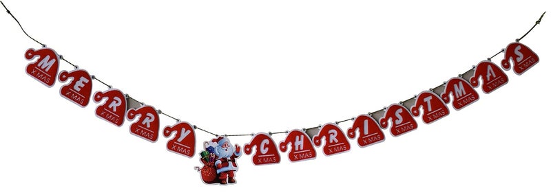 My Party Suppliers Jagmag Merry Christmas Banner Santa Clause Cap Christmas Banner DecorationGarland for Christmas Holiday Party Home Indoor Office Decorations Felt Christmas Decoration Banner - Image 1