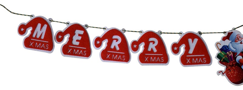 My Party Suppliers Jagmag Merry Christmas Banner Santa Clause Cap Christmas Banner DecorationGarland for Christmas Holiday Party Home Indoor Office Decorations Felt Christmas Decoration Banner - Image 2