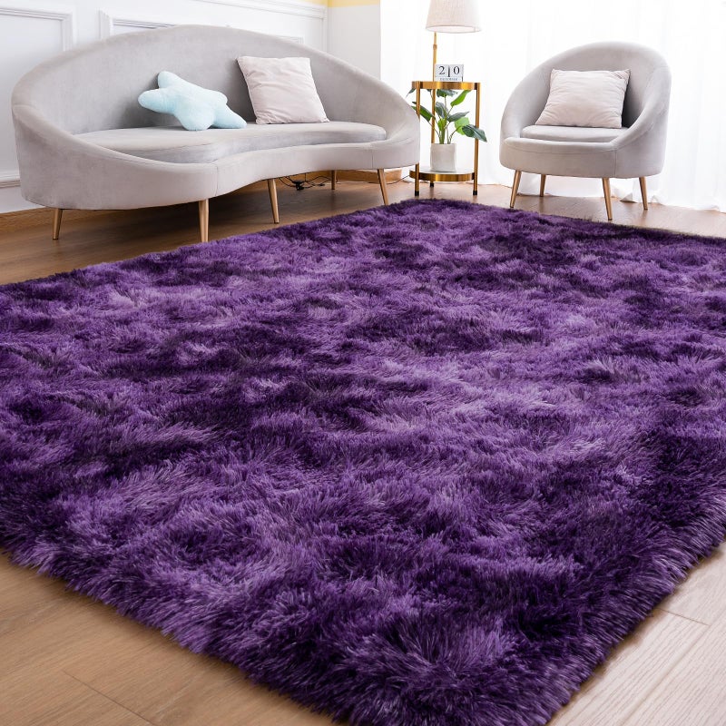 Goideal Fluffy Rug for Bedroom Living Room, 4x6 Purple Area Rugs, Faux Fur Shag Modern Carpet Ultra Soft Girls Boys Room Home Decor, Tie-Dyed - Image 1