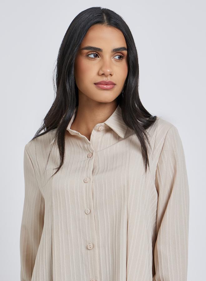 Styli Textured Pleated Spread Collar Shirt - Image 3