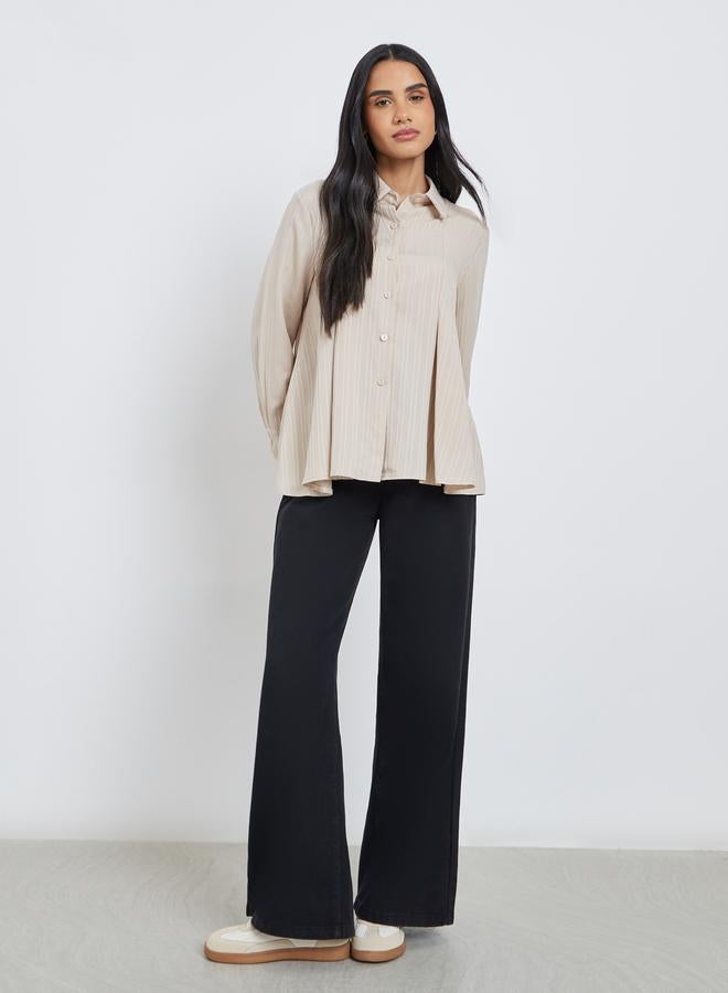 Styli Textured Pleated Spread Collar Shirt - Image 2