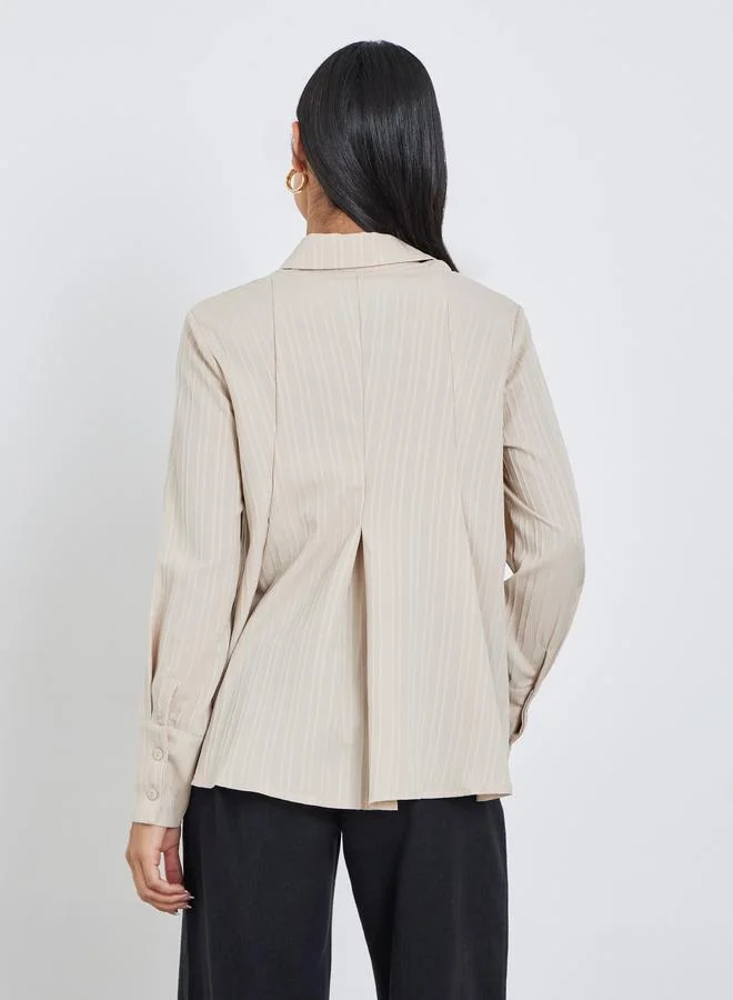 Styli Styli Textured Pleated Spread Collar Shirt