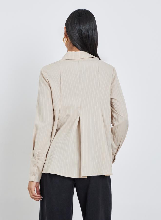 Styli Textured Pleated Spread Collar Shirt - Image 4