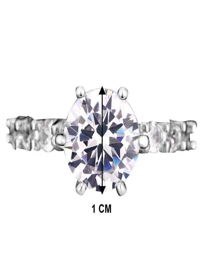 Peora American Diamond Studded Silver Plated Finger Ring Fashion Wear Stylish Jewellery Gift for Girls & Women (PX8R98-7) - Image 3