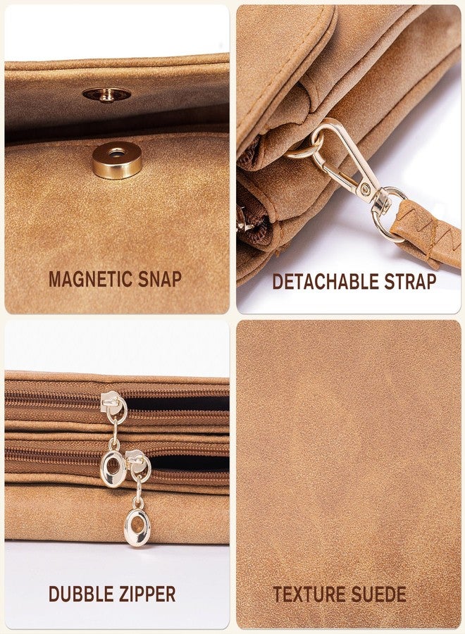Toptime Small Crossbody Bags for Women, Suede Leather Cell Phone Purse with Adjustable Shoulder Strap, Small Phone Bag with Dubble Zipper Magnetic Closure, Vintage Brown Shoulder Bag for Travel Dating - Image 5