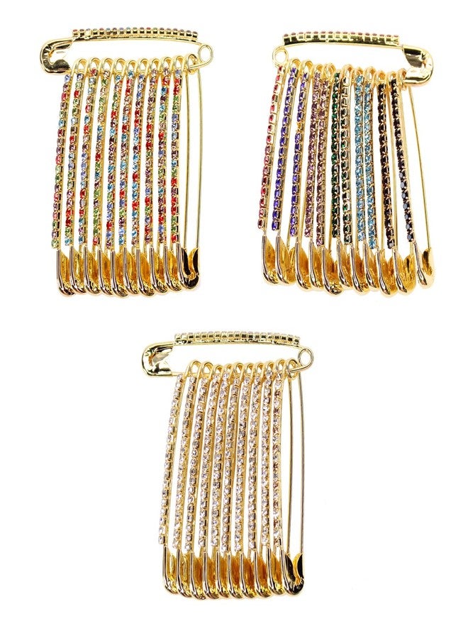 Fully Gold Plated Stone Safety Pins for Saree Draping, Hijab, Dress, Kurtis, Pallu Dupatta Chunari and Scarf | Sari Pleats Clip Pin for Women (Set of 36 Pcs) (Multicolor (M4)) - Image 1
