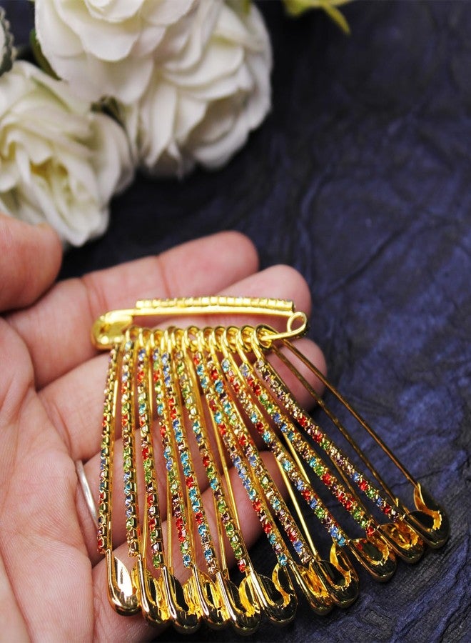 Fully Gold Plated Stone Safety Pins for Saree Draping, Hijab, Dress, Kurtis, Pallu Dupatta Chunari and Scarf | Sari Pleats Clip Pin for Women (Set of 36 Pcs) (Multicolor (M4)) - Image 3