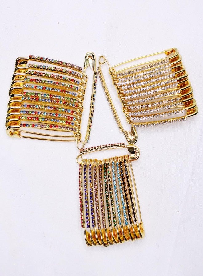 Fully Gold Plated Stone Safety Pins for Saree Draping, Hijab, Dress, Kurtis, Pallu Dupatta Chunari and Scarf | Sari Pleats Clip Pin for Women (Set of 36 Pcs) (Multicolor (M4)) - Image 4
