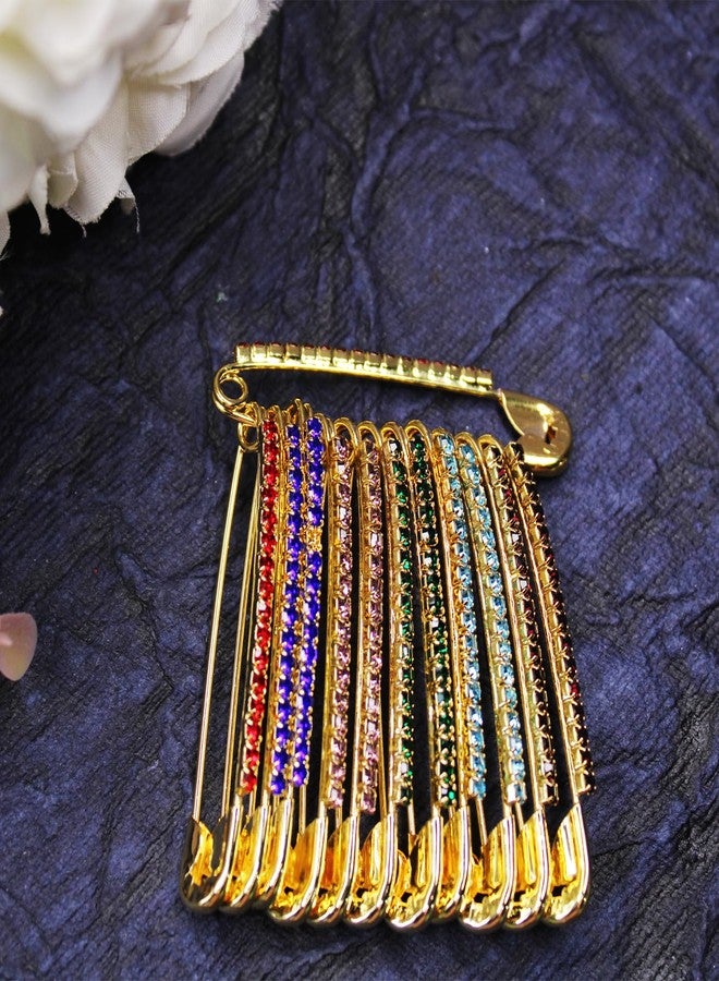 Fully Gold Plated Stone Safety Pins for Saree Draping, Hijab, Dress, Kurtis, Pallu Dupatta Chunari and Scarf | Sari Pleats Clip Pin for Women (Set of 36 Pcs) (Multicolor (M4)) - Image 5
