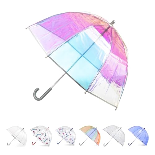 totes Kids Clear Bubble Umbrella with Dome Canopy, Lightweight Design, Wind and Rain Protection Umbrella, Iridescent, Kids - 38" Canopy - Image 1