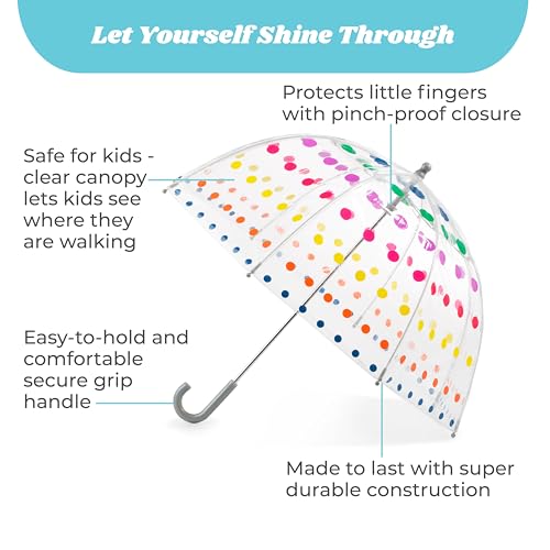 totes Kids Clear Bubble Umbrella with Dome Canopy, Lightweight Design, Wind and Rain Protection Umbrella, Iridescent, Kids - 38" Canopy - Image 2