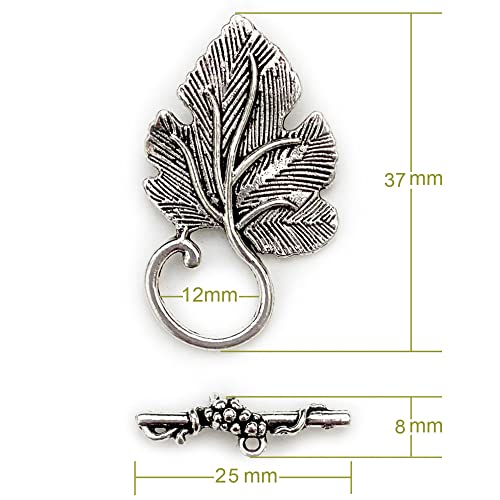 Heather's cf Silver Tone Grape Leaves Big Clasp Toggle Clasps Findings for Jewelry Making Heavy Duty Jewelry Clasp 16 Set - Image 2