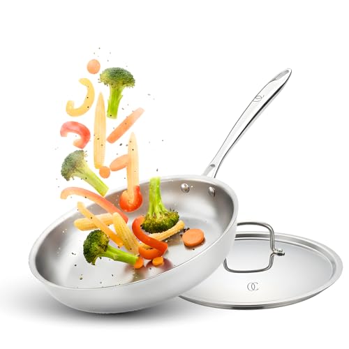 Omichef Triply Stainless Steel Frypan/Frying Pan with Lid | 22 cm, 1.45 L, 1.05 kg | Induction & Gas Compatible | ISI Certified, Food-Grade, PFOA-Free | 5 Year Warranty - Image 1