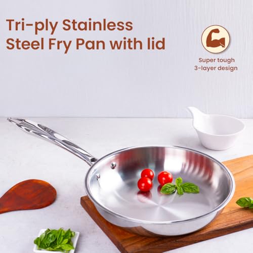 Omichef Triply Stainless Steel Frypan/Frying Pan with Lid | 22 cm, 1.45 L, 1.05 kg | Induction & Gas Compatible | ISI Certified, Food-Grade, PFOA-Free | 5 Year Warranty - Image 4