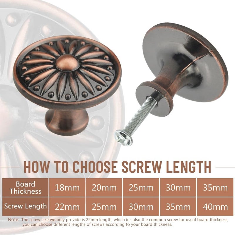 WMYCONGCONG WMYCONGCONG 20 PCS Antique Dresser Knobs Round Pulls 35mm Diameter Vintage Flower Pattern Single Hole Pull Knob with Screws for Kitchen Cabinet Drawer Cupboard Closet Door Wardrobe  - Image 5