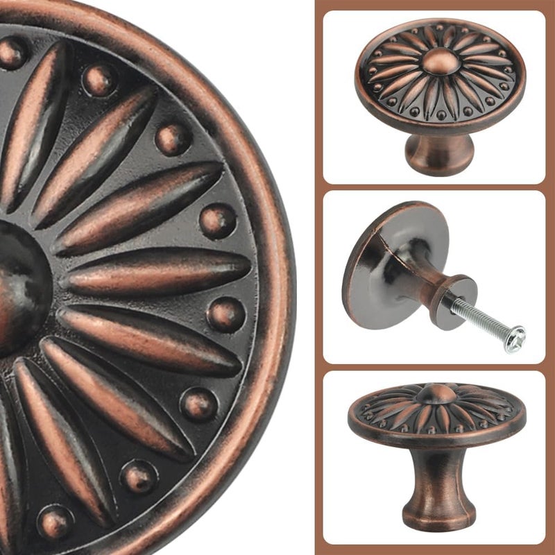 WMYCONGCONG WMYCONGCONG 20 PCS Antique Dresser Knobs Round Pulls 35mm Diameter Vintage Flower Pattern Single Hole Pull Knob with Screws for Kitchen Cabinet Drawer Cupboard Closet Door Wardrobe  - Image 3