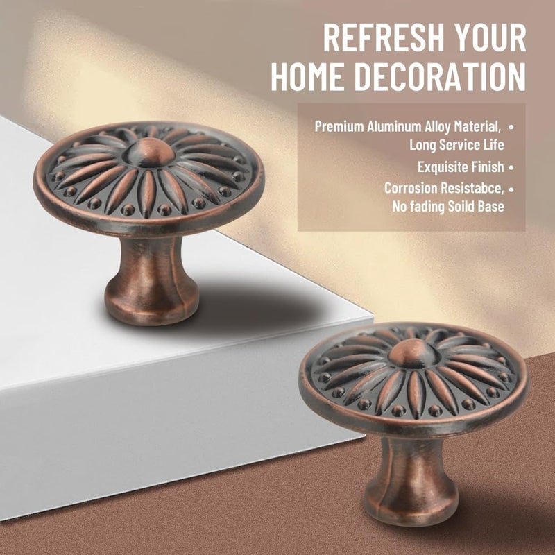 WMYCONGCONG WMYCONGCONG 20 PCS Antique Dresser Knobs Round Pulls 35mm Diameter Vintage Flower Pattern Single Hole Pull Knob with Screws for Kitchen Cabinet Drawer Cupboard Closet Door Wardrobe  - Image 4