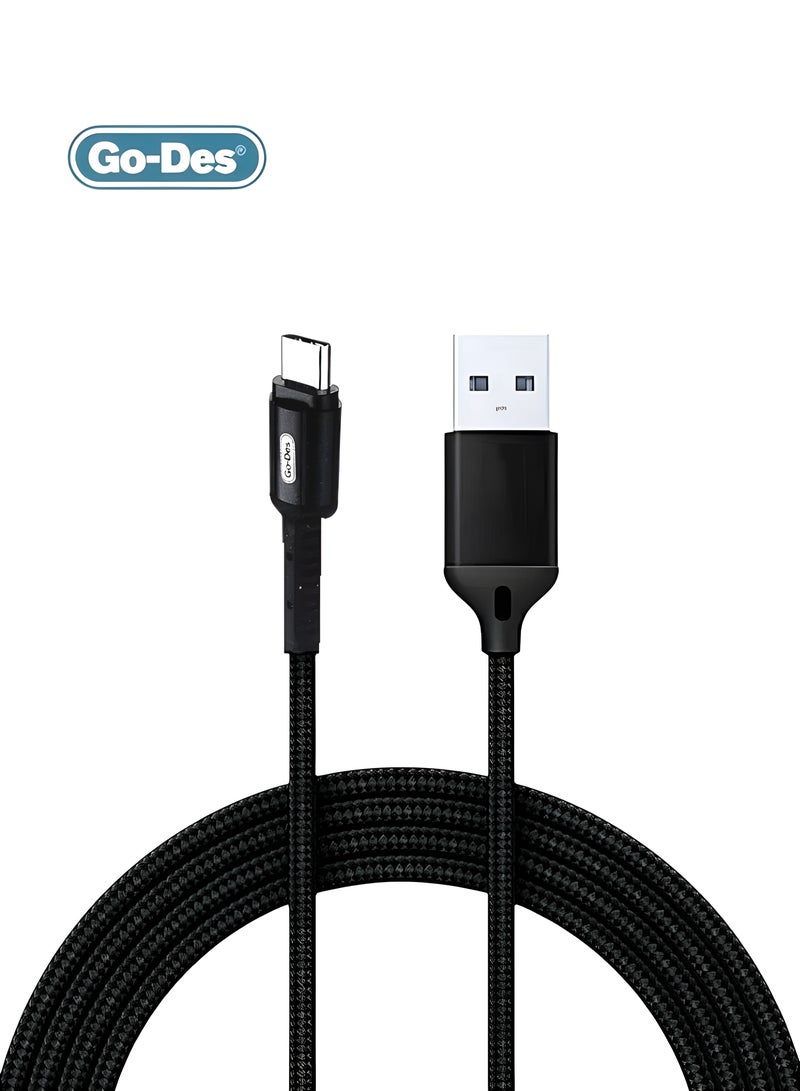 جو-ديز كابل USB Type-C 3A للشحن السريع ومزامنة البيانات - 1 متر، مضفر، أسود - Image 1