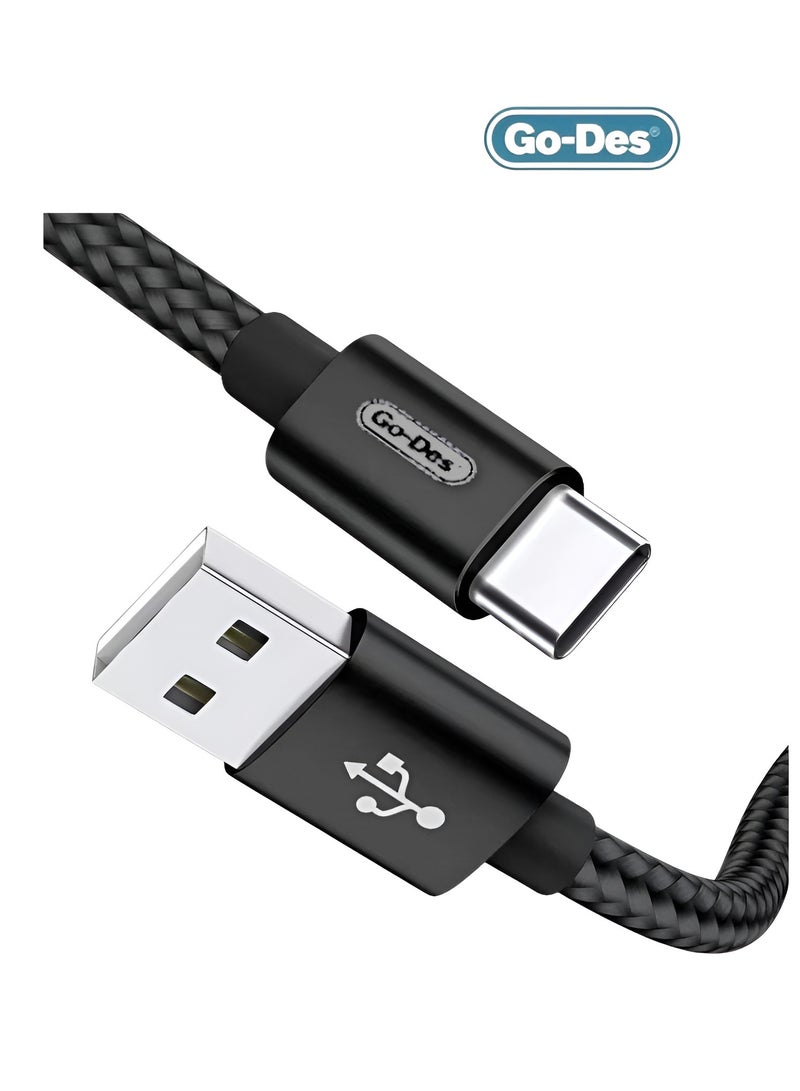 جو-ديز كابل USB Type-C 3A للشحن السريع ومزامنة البيانات - 1 متر، مضفر، أسود - Image 3
