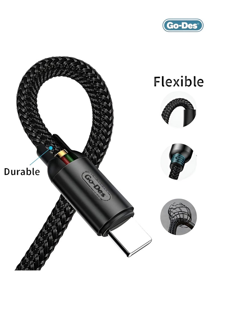 جو-ديز كابل USB Type-C 3A للشحن السريع ومزامنة البيانات - 1 متر، مضفر، أسود - Image 5
