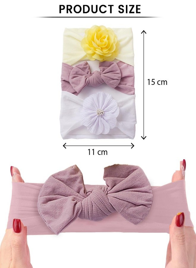 SYGA 3 Pcs Baby Headband Set, Soft Stretchable Nylon Bow and Flower Hairbands, Comfortable and Stylish Headscarf for Newborn, Infant, and Toddler (0-3 Years) (Type-G, Free Size) - Image 4