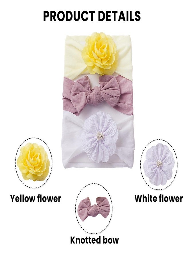 SYGA 3 Pcs Baby Headband Set, Soft Stretchable Nylon Bow and Flower Hairbands, Comfortable and Stylish Headscarf for Newborn, Infant, and Toddler (0-3 Years) (Type-G, Free Size) - Image 5