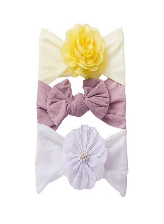 SYGA 3 Pcs Baby Headband Set, Soft Stretchable Nylon Bow and Flower Hairbands, Comfortable and Stylish Headscarf for Newborn, Infant, and Toddler (0-3 Years) (Type-G, Free Size) - Image 1