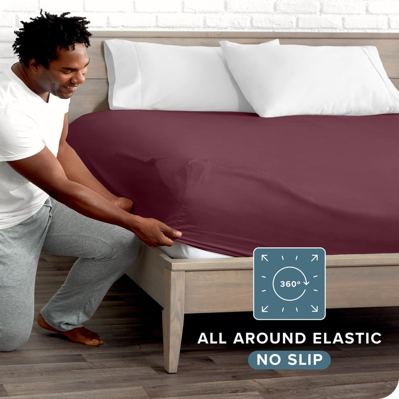 Bare Home Fitted Bottom Sheet King Size - Premium 1800 Microfiber - Ultra-Soft Hotel Luxury - Deep Pocket - Durable and Long Lasting - King Fitted Sheet (King  Burgundy)  - Image 3