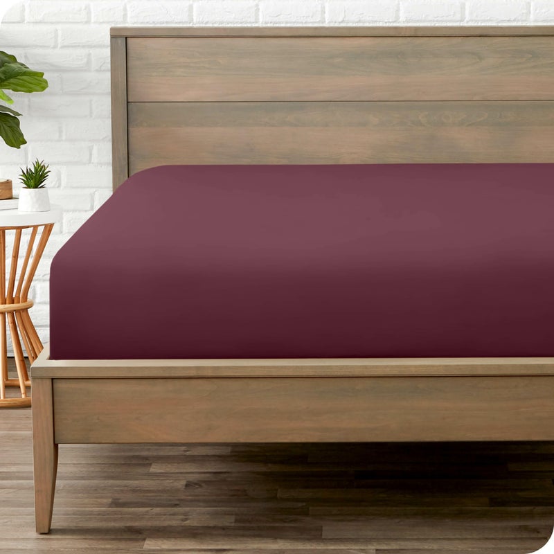 Bare Home Fitted Bottom Sheet King Size - Premium 1800 Microfiber - Ultra-Soft Hotel Luxury - Deep Pocket - Durable and Long Lasting - King Fitted Sheet (King  Burgundy)  - Image 1