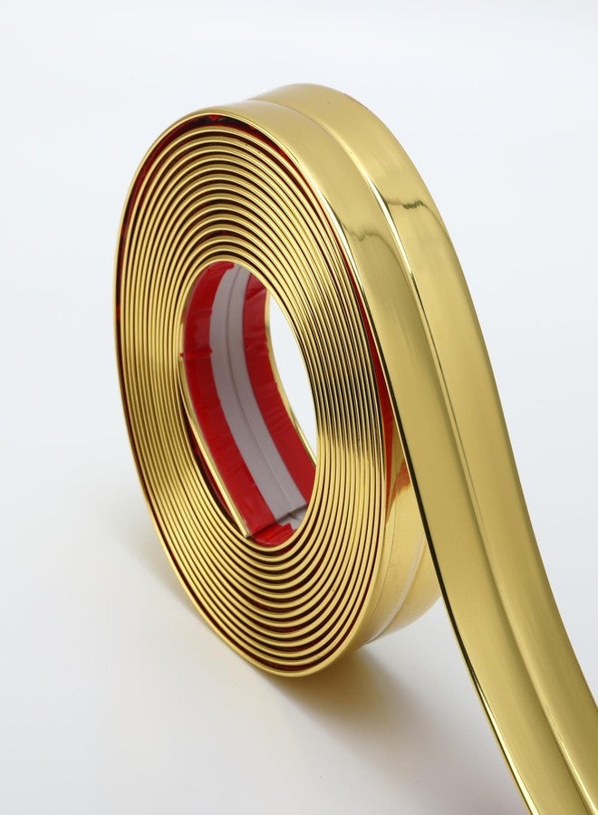 Hungbak Peel and Stick Multifunctional Molding, 3-in-1 Design - Wall Trim & Corner Guards & Caulk Strip Baseboard for Floor, Table and Door Frame (Shiny Gold, 5m x 2cm) - Image 1