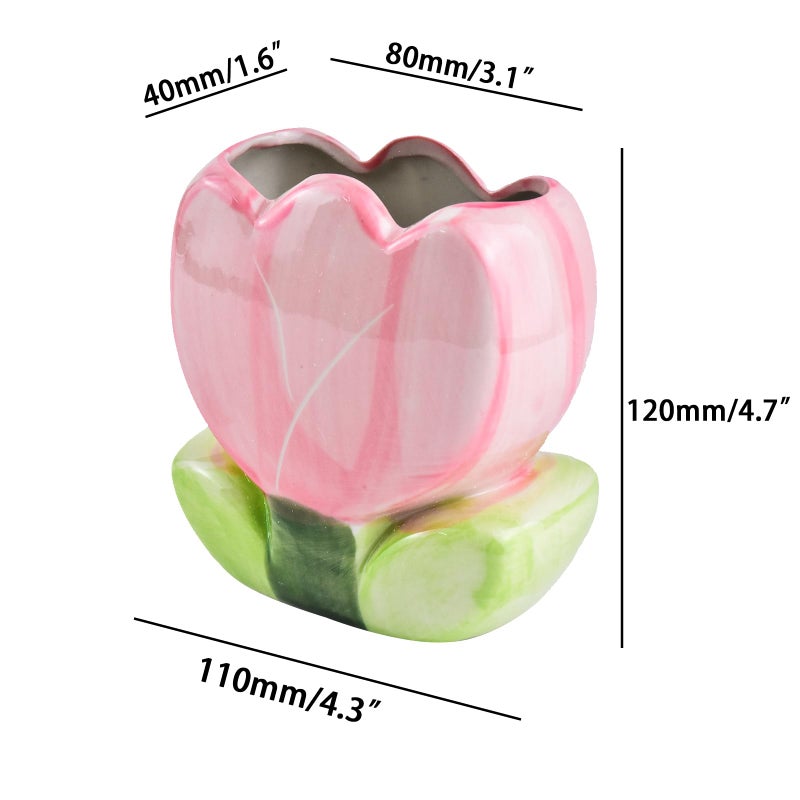 ESIW Ceramic Tulip Cosmetic Storage Box, Desktop Organizers Make Up Brush Storage Stand Desktop Storage Box for Brush,Pencil,Art Supplies, Painting Brush (Pink) - Image 2